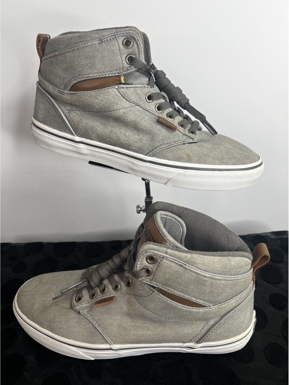 Vans Atwood Hi Men’s 8.5 Gray Canvas Brown Leather Accent High Top Sneakers